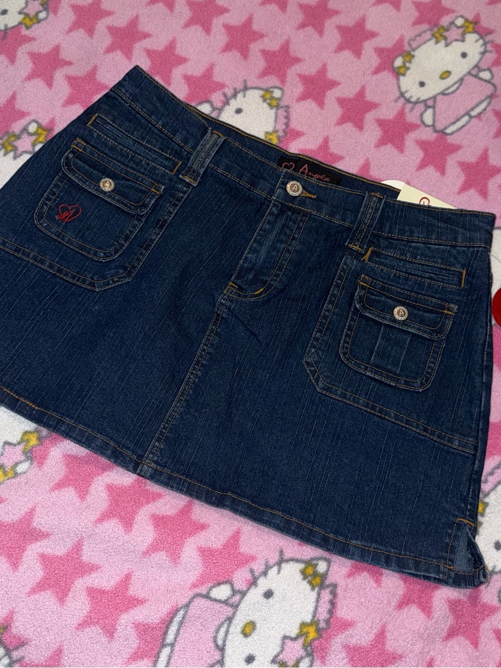 Vintage Y2K Angela Dark Blue Denim Mini Skirt with Front Pockets NWT Deadstock